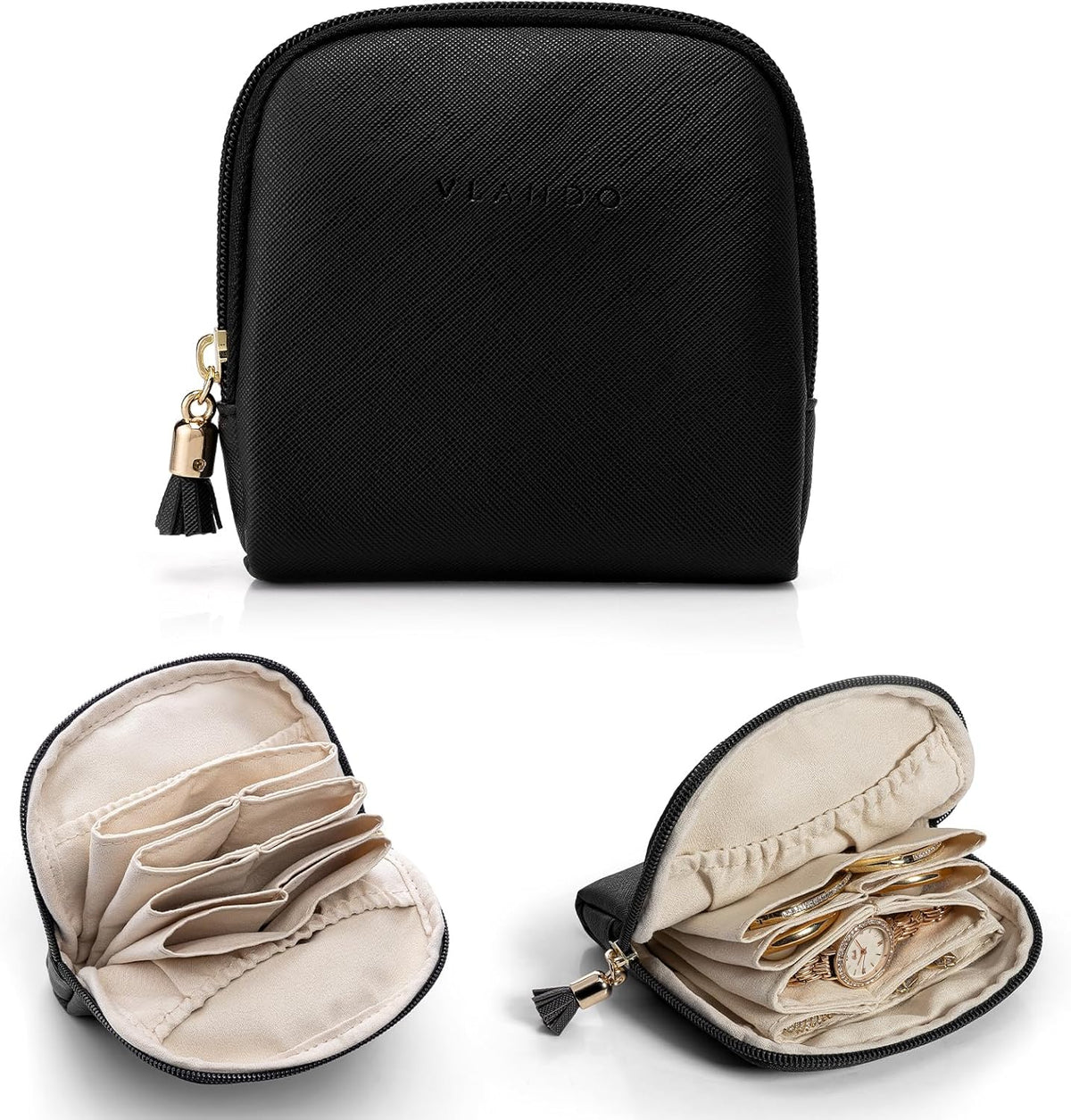Small Travel Jewelry Case,Gifts for Women,Jewelry Pouch Bags with Zipper,Velvet Jewelry Organizer Storage Bag for Bracelet Rings Earring-Cream White