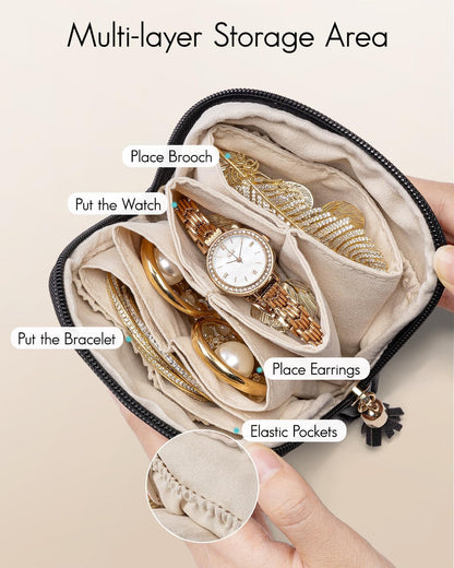 Small Travel Jewelry Case,Gifts for Women,Jewelry Pouch Bags with Zipper,Velvet Jewelry Organizer Storage Bag for Bracelet Rings Earring-Cream White