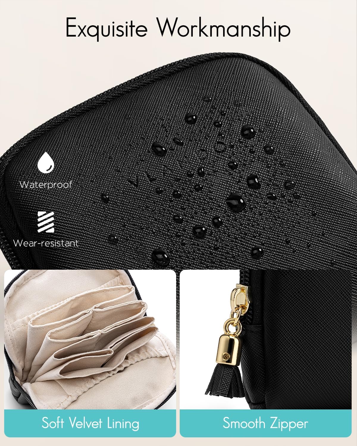Small Travel Jewelry Case,Gifts for Women,Jewelry Pouch Bags with Zipper,Velvet Jewelry Organizer Storage Bag for Bracelet Rings Earring-Cream White