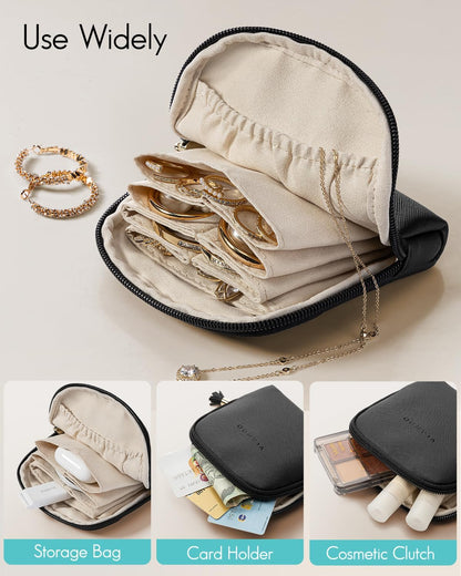 Small Travel Jewelry Case,Gifts for Women,Jewelry Pouch Bags with Zipper,Velvet Jewelry Organizer Storage Bag for Bracelet Rings Earring-Cream White
