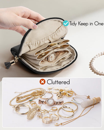 Small Travel Jewelry Case,Gifts for Women,Jewelry Pouch Bags with Zipper,Velvet Jewelry Organizer Storage Bag for Bracelet Rings Earring-Cream White