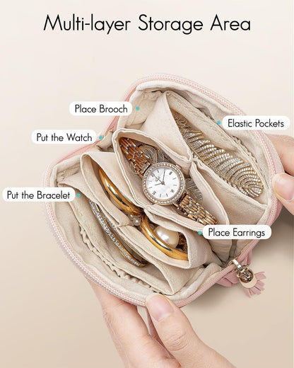 Small Travel Jewelry Case,Gifts for Women,Jewelry Pouch Bags with Zipper,Velvet Jewelry Organizer Storage Bag for Bracelet Rings Earring-Cream White