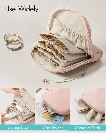 Small Travel Jewelry Case,Gifts for Women,Jewelry Pouch Bags with Zipper,Velvet Jewelry Organizer Storage Bag for Bracelet Rings Earring-Cream White