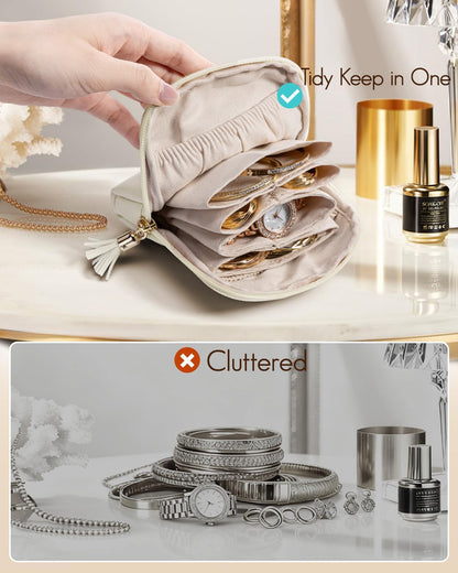 Small Travel Jewelry Case,Gifts for Women,Jewelry Pouch Bags with Zipper,Velvet Jewelry Organizer Storage Bag for Bracelet Rings Earring-Cream White