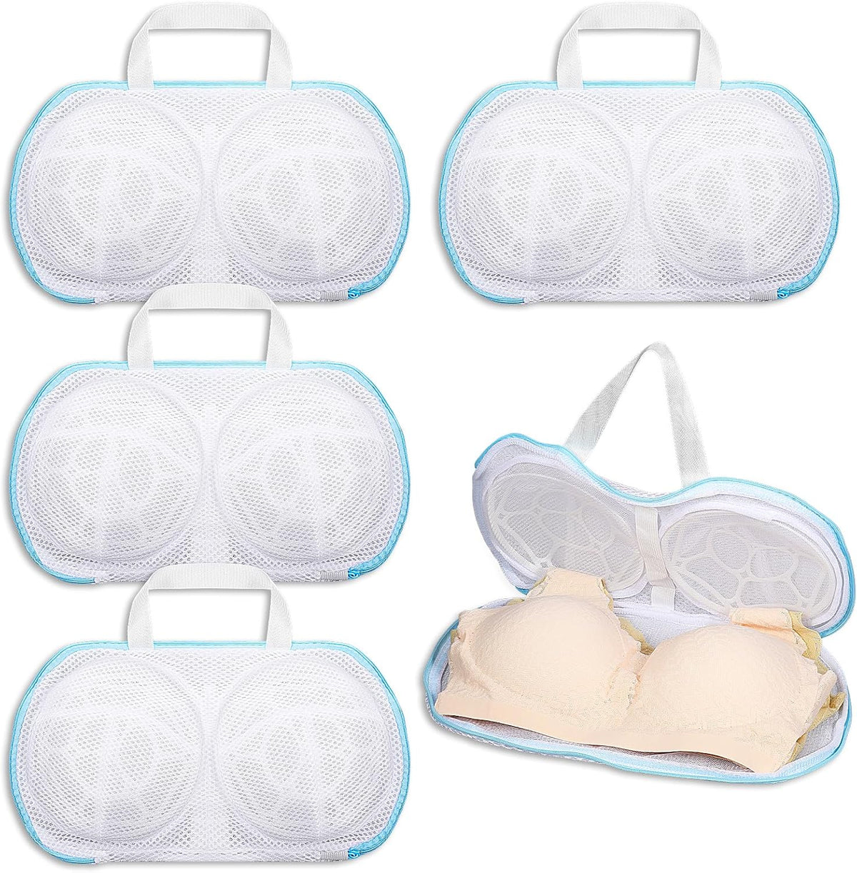 4Pcs Bra Wash Bags for Laundry, Large Bra Laundry Bags, Underwear Brassiere Lingerie Bag with Zipper for Washing Machine (A to C Cups)