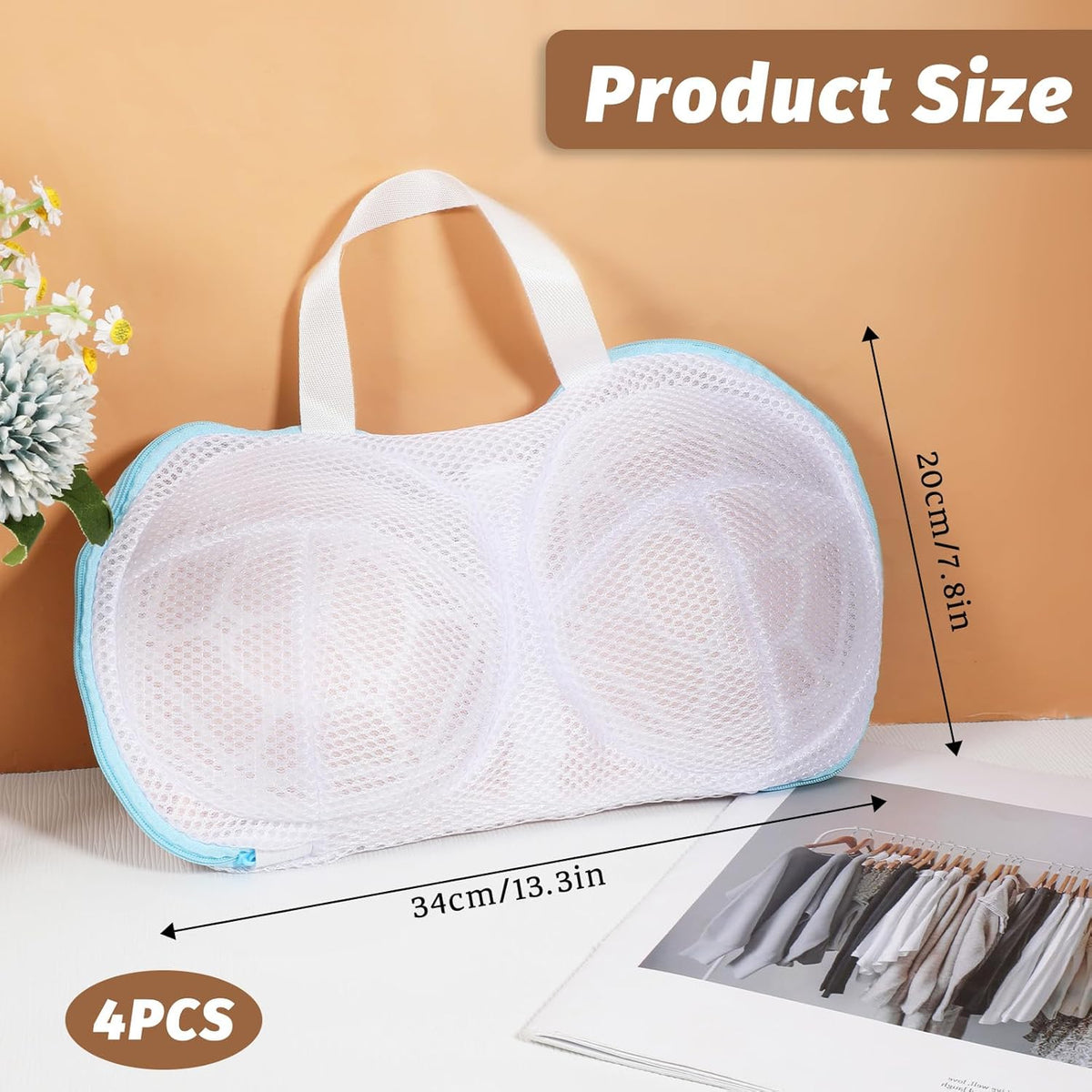 4Pcs Bra Wash Bags for Laundry, Large Bra Laundry Bags, Underwear Brassiere Lingerie Bag with Zipper for Washing Machine (A to C Cups)