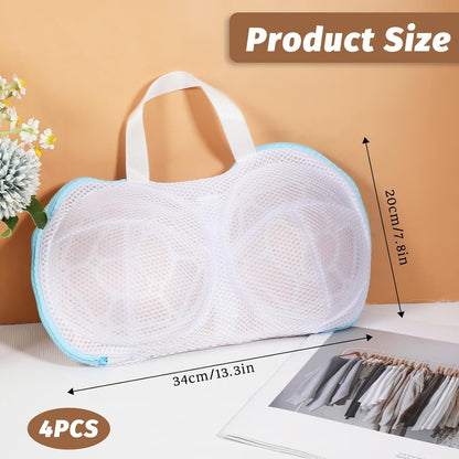 4Pcs Bra Wash Bags for Laundry, Large Bra Laundry Bags, Underwear Brassiere Lingerie Bag with Zipper for Washing Machine (A to C Cups)