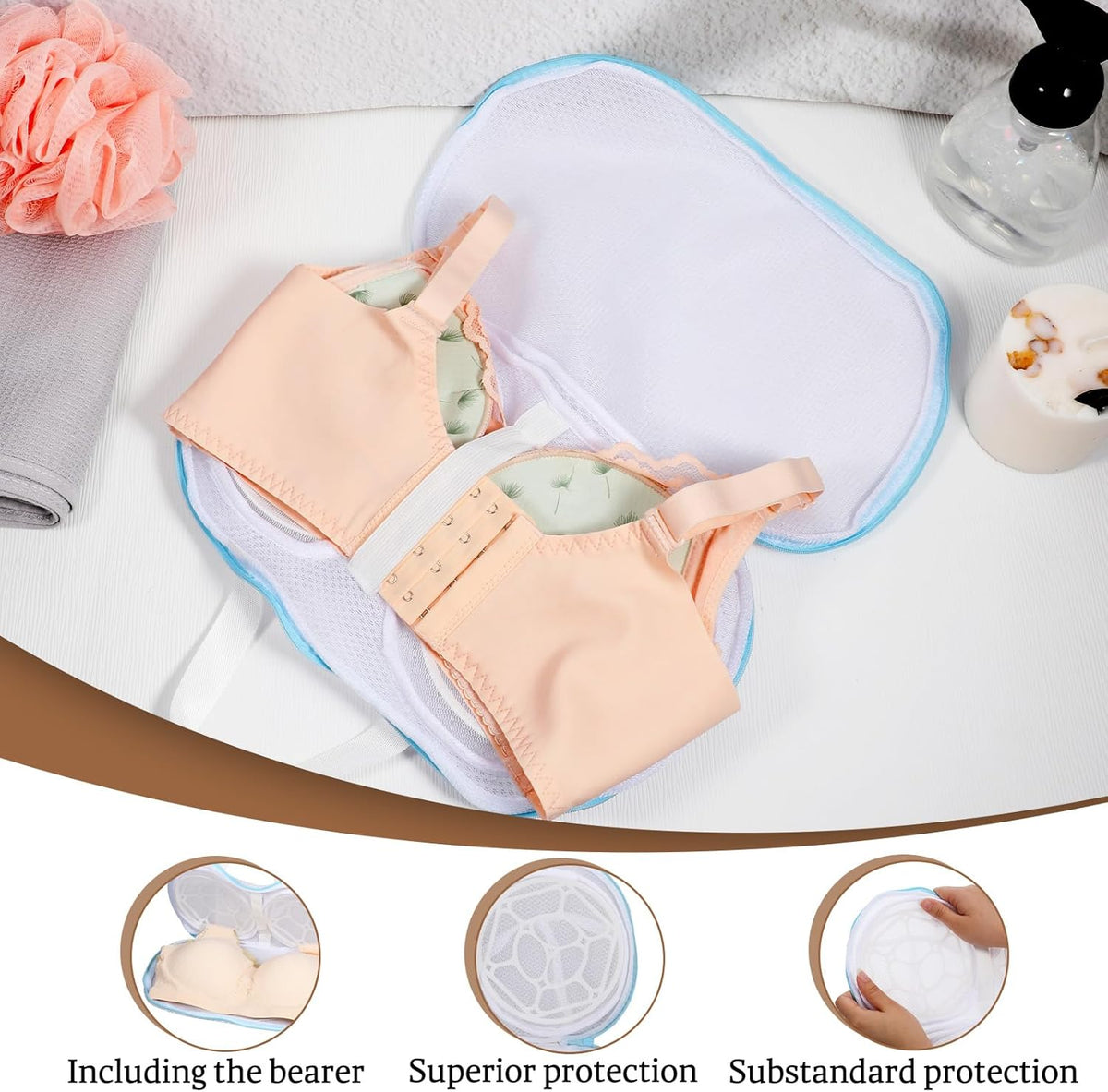4Pcs Bra Wash Bags for Laundry, Large Bra Laundry Bags, Underwear Brassiere Lingerie Bag with Zipper for Washing Machine (A to C Cups)