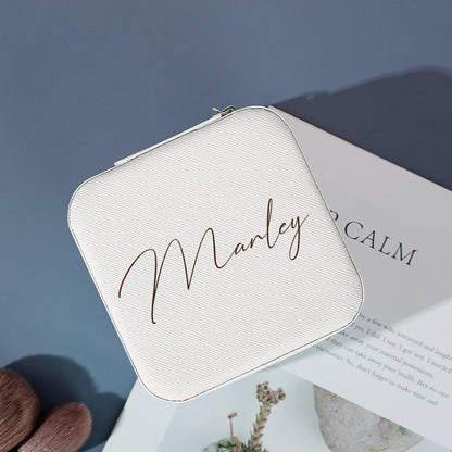 Ships Next Day, Custom Travel Jewelry Box with Name Birth Flower, Birthday Gifts for Women, Bridesmaid Proposal Gifts Personalized Small Travel Jewelry Case, Christmas Customized Gifts for Teen Girls