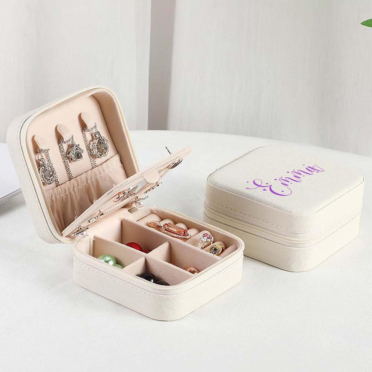 Ships Next Day, Custom Travel Jewelry Box with Name Birth Flower, Birthday Gifts for Women, Bridesmaid Proposal Gifts Personalized Small Travel Jewelry Case, Christmas Customized Gifts for Teen Girls