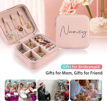 Ships Next Day, Custom Travel Jewelry Box with Name Birth Flower, Birthday Gifts for Women, Bridesmaid Proposal Gifts Personalized Small Travel Jewelry Case, Christmas Customized Gifts for Teen Girls