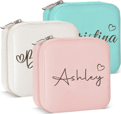 Ships Next Day, Custom Travel Jewelry Box with Name Birth Flower, Birthday Gifts for Women, Bridesmaid Proposal Gifts Personalized Small Travel Jewelry Case, Christmas Customized Gifts for Teen Girls