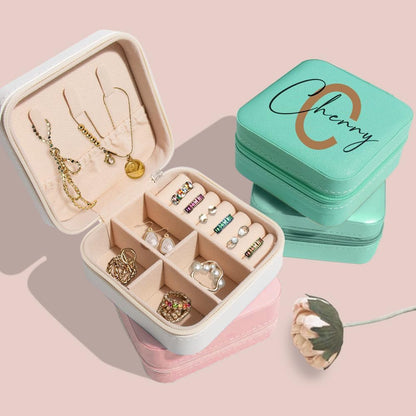 Ships Next Day, Custom Travel Jewelry Box with Name Birth Flower, Birthday Gifts for Women, Bridesmaid Proposal Gifts Personalized Small Travel Jewelry Case, Christmas Customized Gifts for Teen Girls