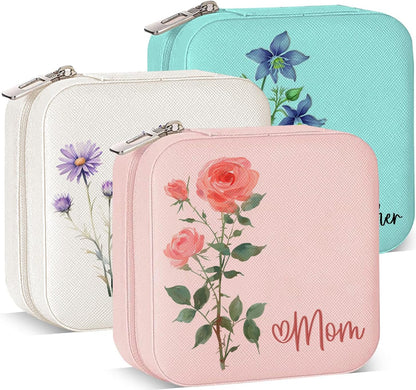 Ships Next Day, Custom Travel Jewelry Box with Name Birth Flower, Birthday Gifts for Women, Bridesmaid Proposal Gifts Personalized Small Travel Jewelry Case, Christmas Customized Gifts for Teen Girls