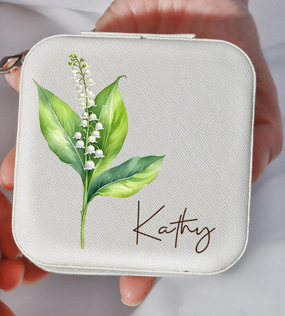 Ships Next Day, Custom Travel Jewelry Box with Name Birth Flower, Birthday Gifts for Women, Bridesmaid Proposal Gifts Personalized Small Travel Jewelry Case, Christmas Customized Gifts for Teen Girls