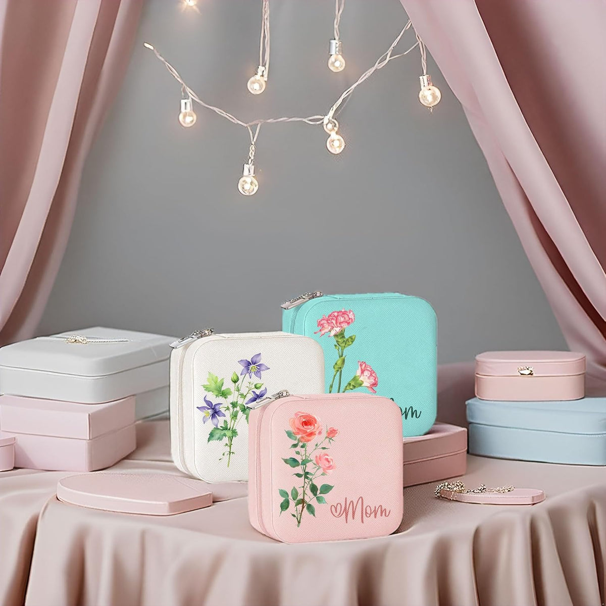 Ships Next Day, Custom Travel Jewelry Box with Name Birth Flower, Birthday Gifts for Women, Bridesmaid Proposal Gifts Personalized Small Travel Jewelry Case, Christmas Customized Gifts for Teen Girls