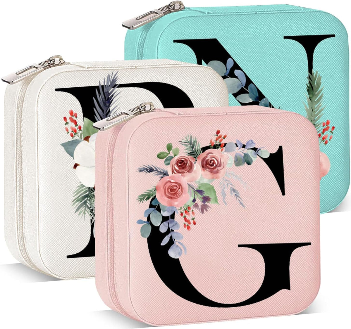 Ships Next Day, Custom Travel Jewelry Box with Name Birth Flower, Birthday Gifts for Women, Bridesmaid Proposal Gifts Personalized Small Travel Jewelry Case, Christmas Customized Gifts for Teen Girls