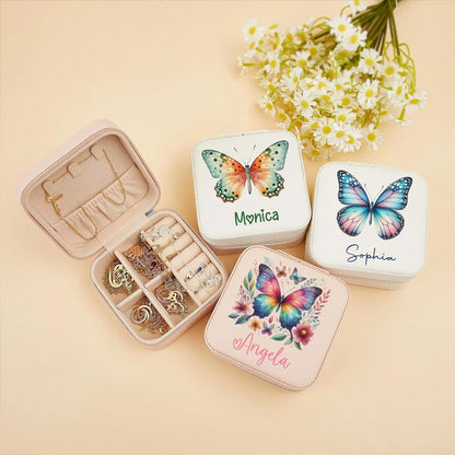 Ships Next Day, Custom Travel Jewelry Box with Name Birth Flower, Birthday Gifts for Women, Bridesmaid Proposal Gifts Personalized Small Travel Jewelry Case, Christmas Customized Gifts for Teen Girls