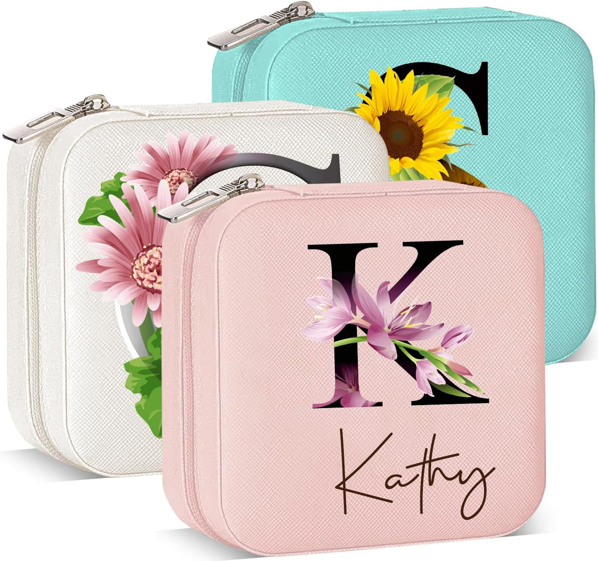 Ships Next Day, Custom Travel Jewelry Box with Name Birth Flower, Birthday Gifts for Women, Bridesmaid Proposal Gifts Personalized Small Travel Jewelry Case, Christmas Customized Gifts for Teen Girls