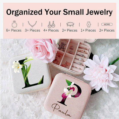 Ships Next Day, Custom Travel Jewelry Box with Name Birth Flower, Birthday Gifts for Women, Bridesmaid Proposal Gifts Personalized Small Travel Jewelry Case, Christmas Customized Gifts for Teen Girls