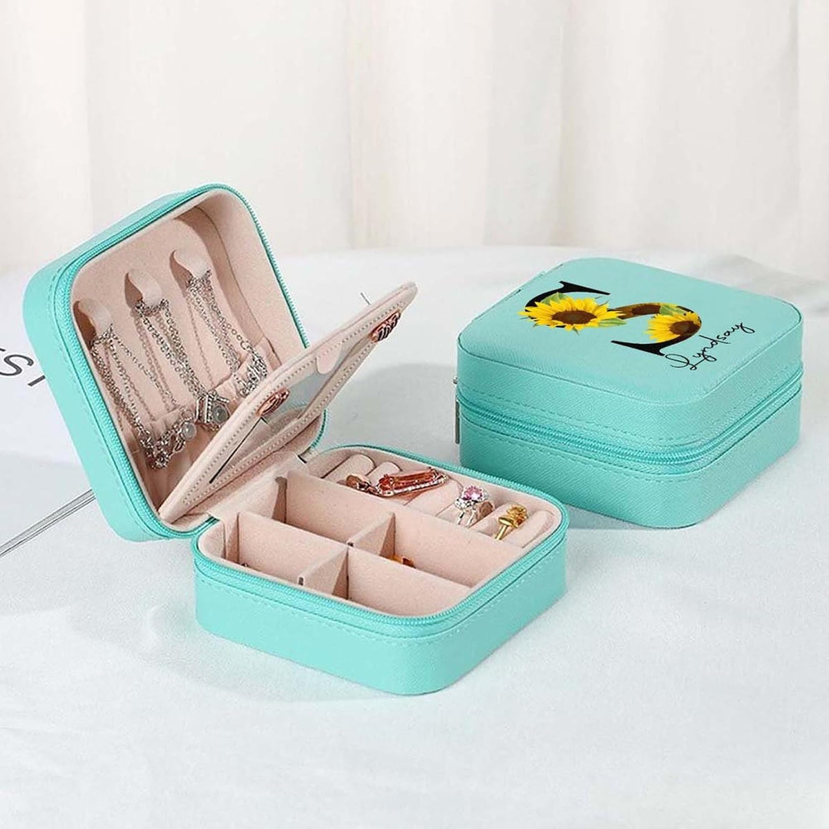 Ships Next Day, Custom Travel Jewelry Box with Name Birth Flower, Birthday Gifts for Women, Bridesmaid Proposal Gifts Personalized Small Travel Jewelry Case, Christmas Customized Gifts for Teen Girls