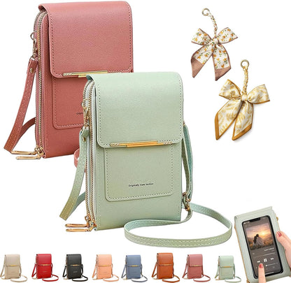 Women's Touch Screen Mobile Phone Messenger Bag, RFID Leather Crossbody Wallet Purse, Anti-Theft Shoulder Strap