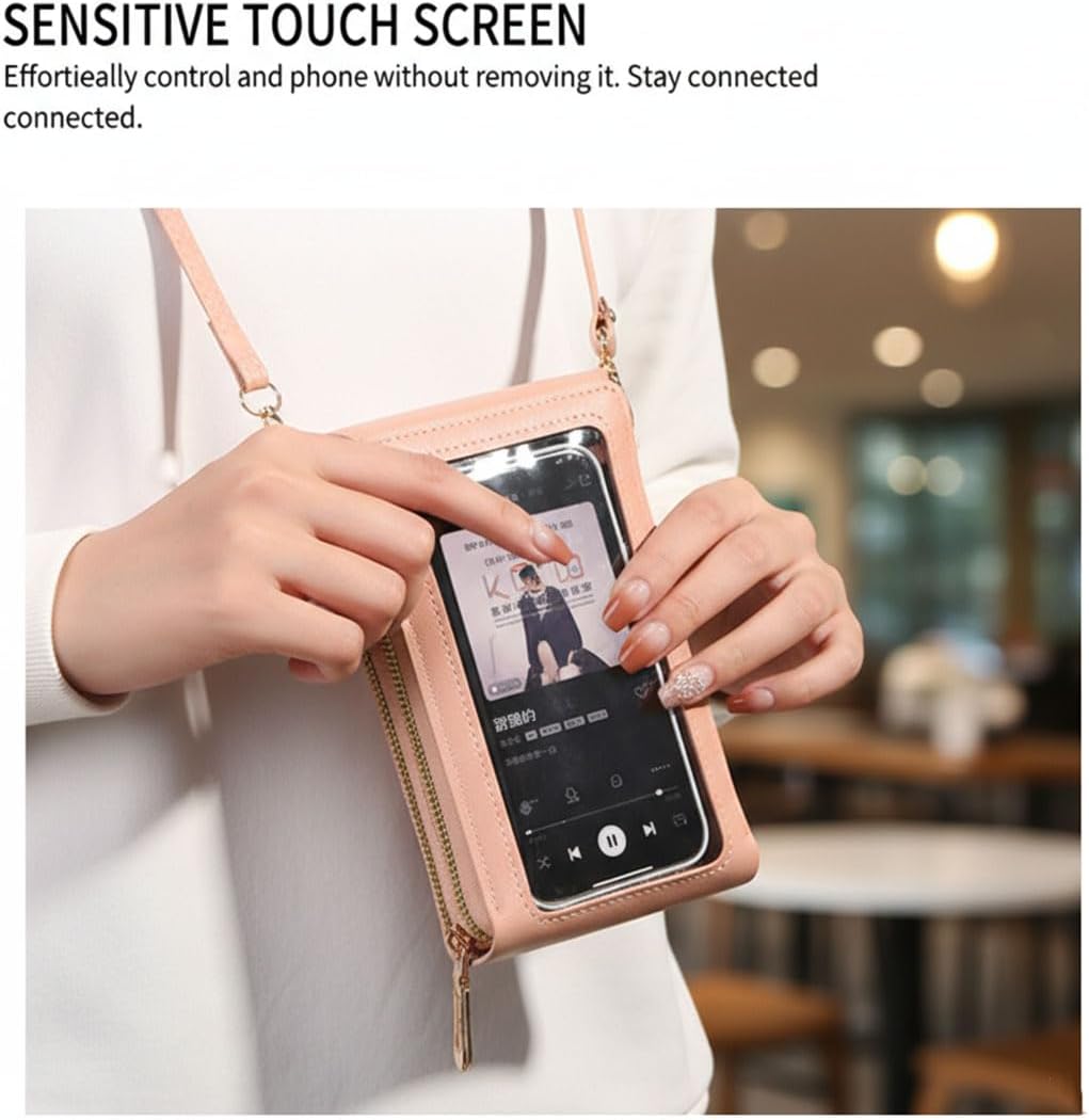 Women's Touch Screen Mobile Phone Messenger Bag, RFID Leather Crossbody Wallet Purse, Anti-Theft Shoulder Strap