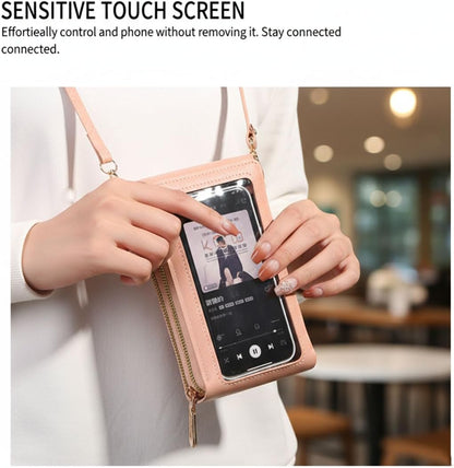 Women's Touch Screen Mobile Phone Messenger Bag, RFID Leather Crossbody Wallet Purse, Anti-Theft Shoulder Strap