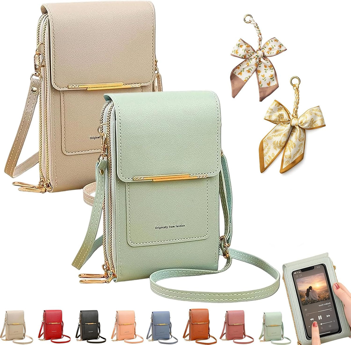 Women's Touch Screen Mobile Phone Messenger Bag, RFID Leather Crossbody Wallet Purse, Anti-Theft Shoulder Strap