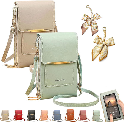 Women's Touch Screen Mobile Phone Messenger Bag, RFID Leather Crossbody Wallet Purse, Anti-Theft Shoulder Strap