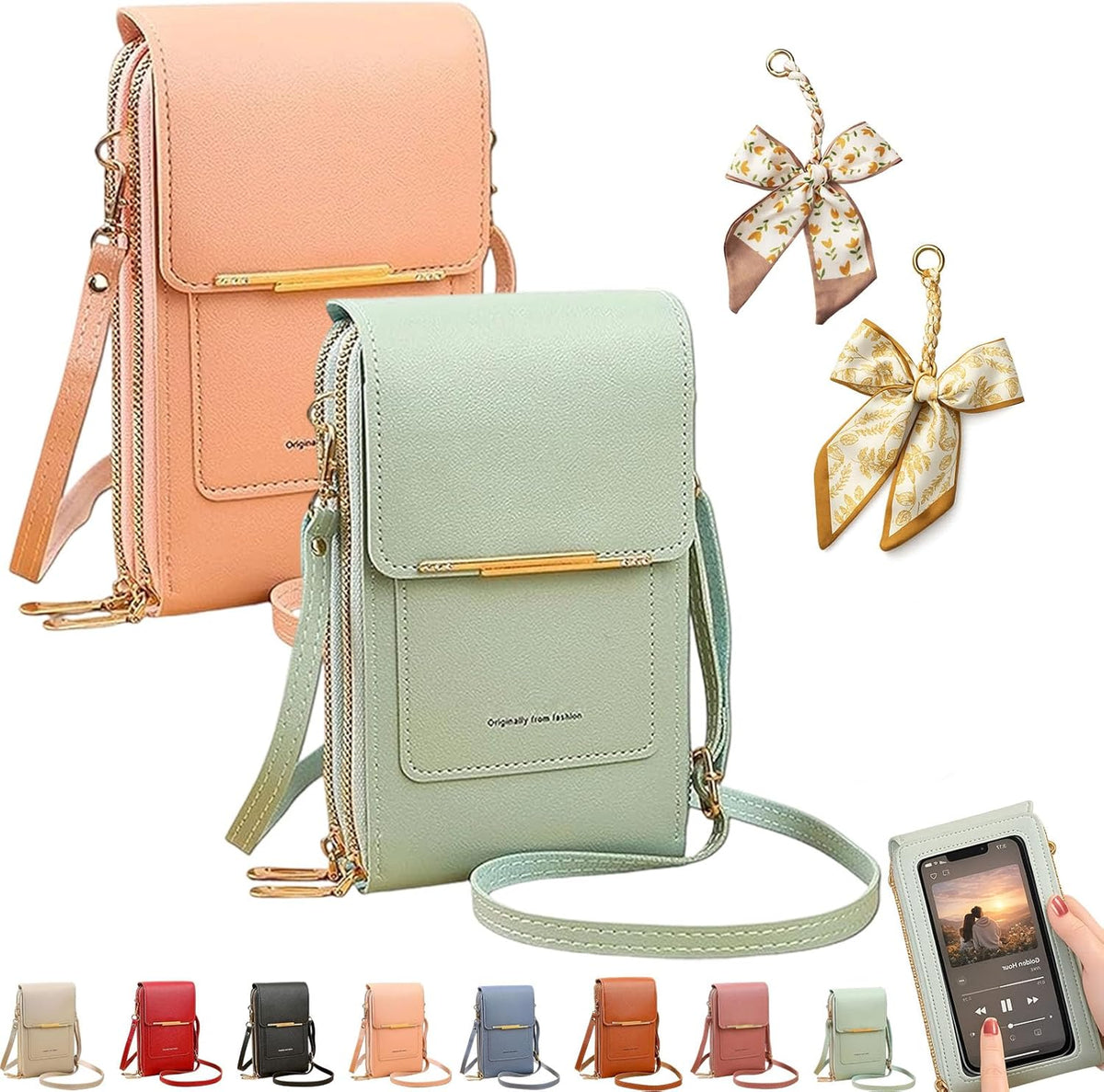 Women's Touch Screen Mobile Phone Messenger Bag, RFID Leather Crossbody Wallet Purse, Anti-Theft Shoulder Strap