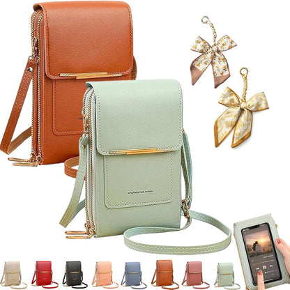 Women's Touch Screen Mobile Phone Messenger Bag, RFID Leather Crossbody Wallet Purse, Anti-Theft Shoulder Strap