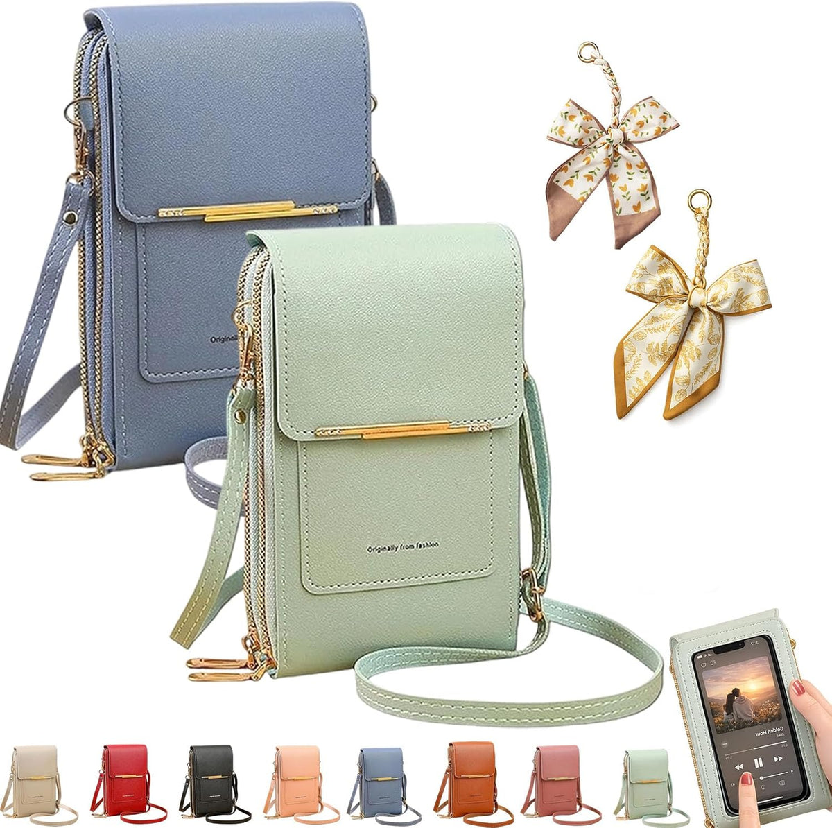 Women's Touch Screen Mobile Phone Messenger Bag, RFID Leather Crossbody Wallet Purse, Anti-Theft Shoulder Strap