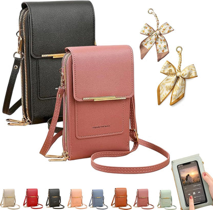 Women's Touch Screen Mobile Phone Messenger Bag, RFID Leather Crossbody Wallet Purse, Anti-Theft Shoulder Strap