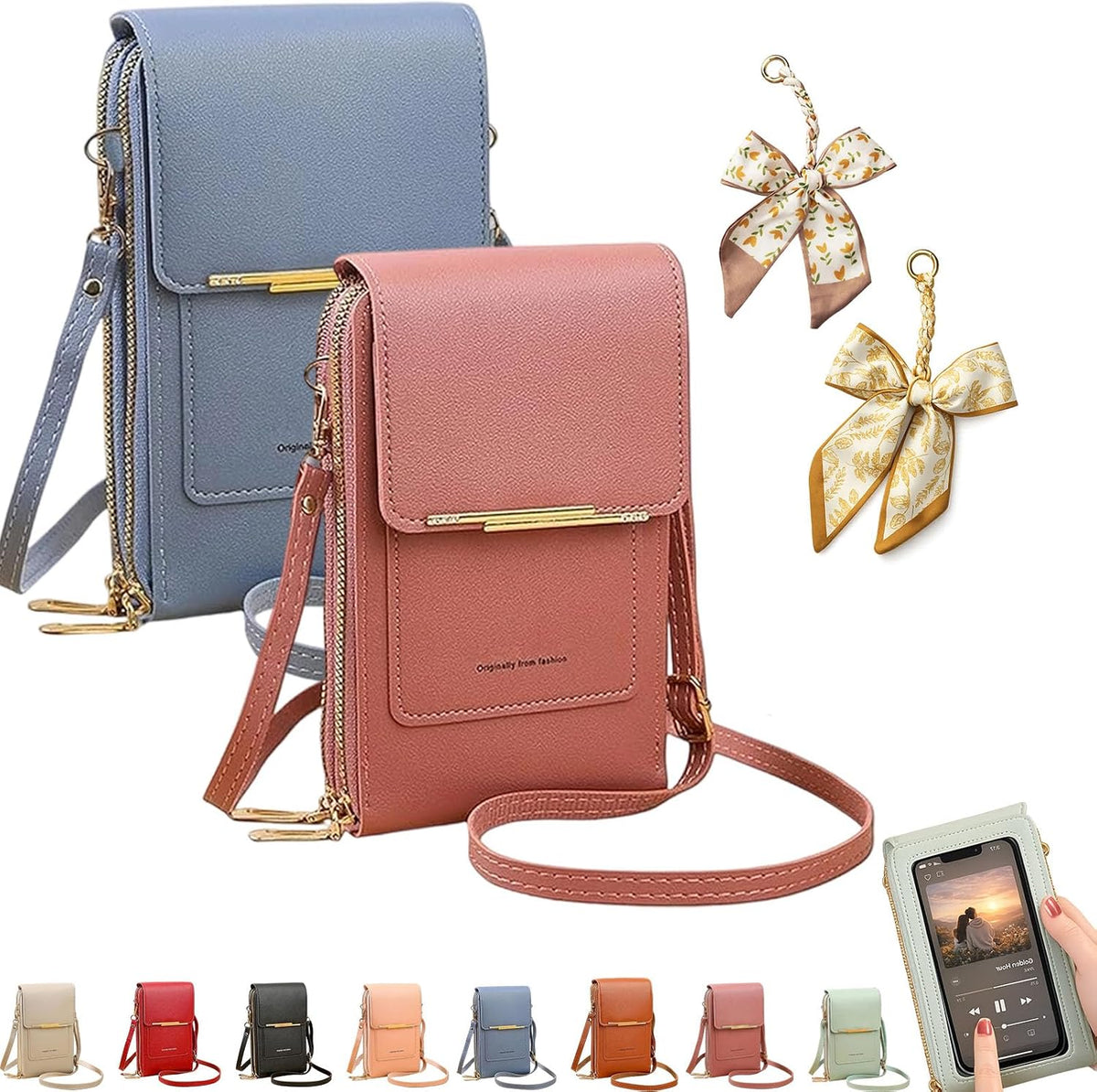 Women's Touch Screen Mobile Phone Messenger Bag, RFID Leather Crossbody Wallet Purse, Anti-Theft Shoulder Strap