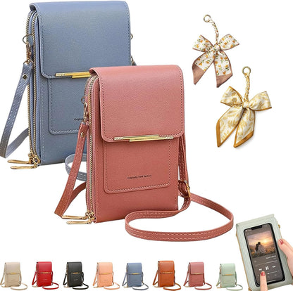 Women's Touch Screen Mobile Phone Messenger Bag, RFID Leather Crossbody Wallet Purse, Anti-Theft Shoulder Strap