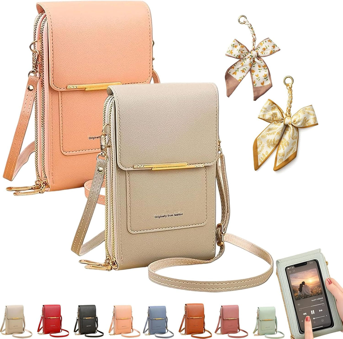 Women's Touch Screen Mobile Phone Messenger Bag, RFID Leather Crossbody Wallet Purse, Anti-Theft Shoulder Strap