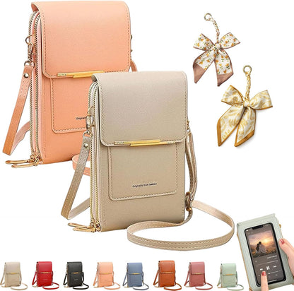 Women's Touch Screen Mobile Phone Messenger Bag, RFID Leather Crossbody Wallet Purse, Anti-Theft Shoulder Strap