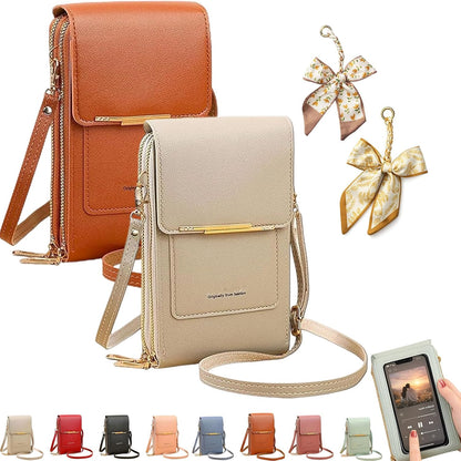 Women's Touch Screen Mobile Phone Messenger Bag, RFID Leather Crossbody Wallet Purse, Anti-Theft Shoulder Strap
