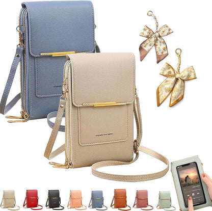 Women's Touch Screen Mobile Phone Messenger Bag, RFID Leather Crossbody Wallet Purse, Anti-Theft Shoulder Strap