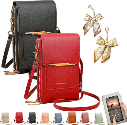 Women's Touch Screen Mobile Phone Messenger Bag, RFID Leather Crossbody Wallet Purse, Anti-Theft Shoulder Strap