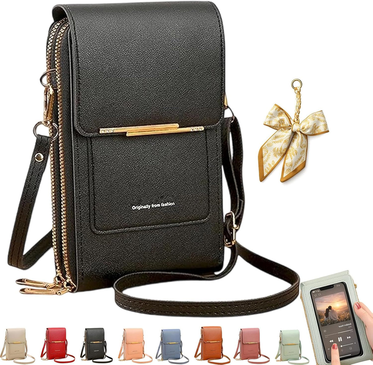 Women's Touch Screen Mobile Phone Messenger Bag, RFID Leather Crossbody Wallet Purse, Anti-Theft Shoulder Strap