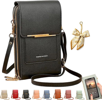 Women's Touch Screen Mobile Phone Messenger Bag, RFID Leather Crossbody Wallet Purse, Anti-Theft Shoulder Strap