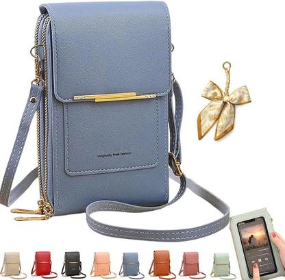 Women's Touch Screen Mobile Phone Messenger Bag, RFID Leather Crossbody Wallet Purse, Anti-Theft Shoulder Strap