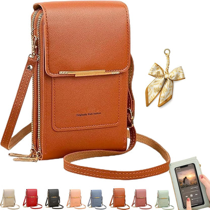 Women's Touch Screen Mobile Phone Messenger Bag, RFID Leather Crossbody Wallet Purse, Anti-Theft Shoulder Strap