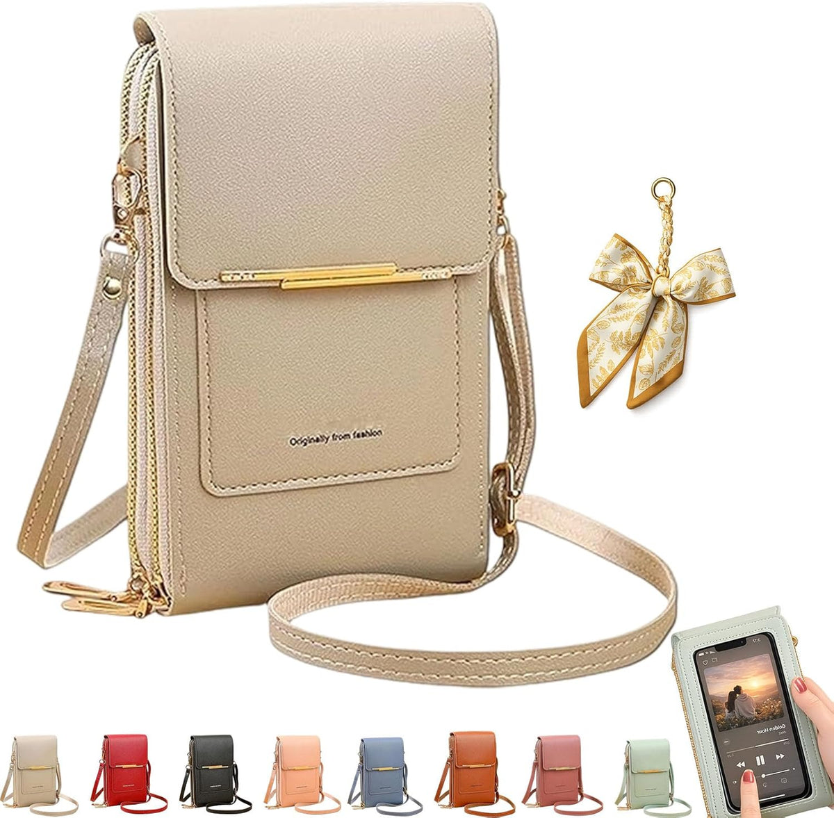 Women's Touch Screen Mobile Phone Messenger Bag, RFID Leather Crossbody Wallet Purse, Anti-Theft Shoulder Strap