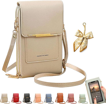 Women's Touch Screen Mobile Phone Messenger Bag, RFID Leather Crossbody Wallet Purse, Anti-Theft Shoulder Strap