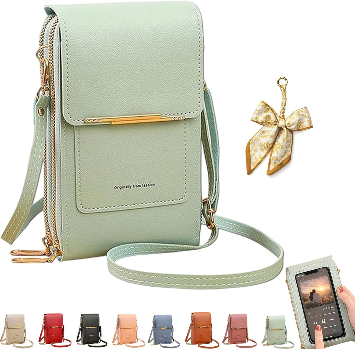 Women's Touch Screen Mobile Phone Messenger Bag, RFID Leather Crossbody Wallet Purse, Anti-Theft Shoulder Strap