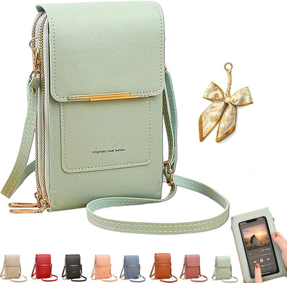 Women's Touch Screen Mobile Phone Messenger Bag, RFID Leather Crossbody Wallet Purse, Anti-Theft Shoulder Strap