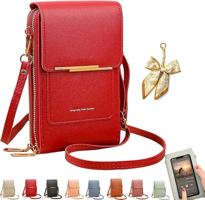 Women's Touch Screen Mobile Phone Messenger Bag, RFID Leather Crossbody Wallet Purse, Anti-Theft Shoulder Strap